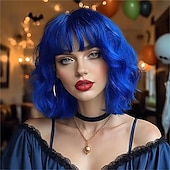 tanie Peruki imprezowe-ciemnozielona peruka z grzywką, 14-calowa peruka typu bob z grzywką, krótka, zielona peruka do codziennego użytku na imprezy