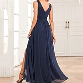 baratos Vestidos de chiffon-Mulheres Vestido Longo Vestido Maxi Vestido de festa Chifon Vestido de chiffon Elegante Moda Moderno Ao ar livre Festa Festa de Noite Normal Tecido Sem Manga Decote V Vermelho Azul Verde Escuro