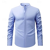 economico camicie da uomo no stiro-Per uomo Camicia Camicia elegante Camicia non stiro Camicia con colletto alla coreana Semplice Affari Quotidiano Nero Bianco Giallo Vino Manica Lunga Collo alla coreana Estate Primavera Abbigliamento
