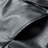 cheap Faux Leather Jackets-Men's Faux Leather Jacket Biker Jacket Motorcycle Jacket Vacation Daily Windproof Pocket Spring Fall Plain Fashion Classic Stand Collar Regular Black Red Jacket