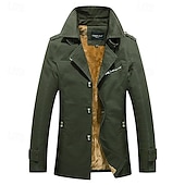 billiga Trenchcoat för män-Herr Fleece-jacka Peacoat Trenchcoat Semester Dagligen Höst Vinter 100 % bomull Håller värmen Ytterkläder Kläder Mode Klassisk Slät Ficka Kavajslag Enkelknäppt