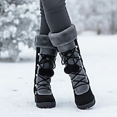 economico Stivali di neve e inverno-stivali invernali neri da donna con lacci, rifiniture in pelliccia sintetica, dettagli con pompon e suola antiscivolo robusta per l'uso all'aperto in caso di neve e freddo