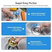tanie Środki czystości-3-w-1 sitko do odpływu zlewu kuchennego ze stali nierdzewnej, zapobiegające zatykaniu się, kosz na resztki jedzenia &amp;filtr zapachowy ze sprężynowym korkiem, standardowy w USA korek kuchenny o średnicy
