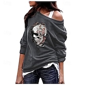 abordables Boutique Graphique Sweatshirts &amp; Hoodies-Femmes Sweatshirt Pull Graphique Crâne Halloween Actif Mode Streetwear manche longue Col ras du cou Hauts Réguliers Rue Tenue Quotidienne Occasionnel Imprimé Noir Rouge Bleu Vert Gris Automne Hiver