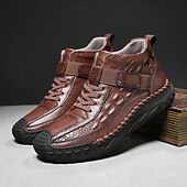 baratos Botas de cano curto-Botas masculinas de couro sintético genuíno marrom para caminhadas ao ar livre com sola antiderrapante – calçado casual para viagem e aventura