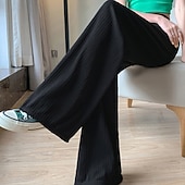 ieftine picior lat și talie înaltă-Pentru femei Picior Larg Pantaloni Pantaloni Palazzo Modă Șic Stradă Lungime totală Talie Înaltă Simplu Talie elastică Respirabilitate Comfortabil Stradă Purtare Zilnică Ieșire Negru Trifoi Kaki Bej