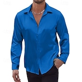 economico Camicie in raso da uomo-Per uomo Camicia Camicia in raso Camicia casual Camicia con Bottoni Camicie sbottonate Semplice Formale Quotidiano Nero Bianco Vino Blu reale Manica Lunga Bavero Primavera &amp; Autunno Tutte le stagioni