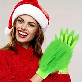  1 pár karácsonyi zöld szörnykesztyű, aranyos bolyhos jelmez kellékek karácsonyi halloweeni cosplayhez, partidekorációhoz, fotózáshoz és színpadi előadáshoz
