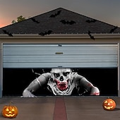 cheap Halloween Garage Door Cover-Halloween Haunted Garage Door Cover, Scary Ghost with Blood Footprints and "I SEE YOU" Print, Creepy Horror Decoration for Outdoor Yard, House, or Party 2025