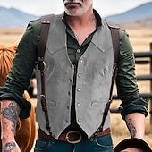 preiswerte Herrenweste-Herren Weste aus Wildlederimitat Weste Gilet Urlaub Party Geschäft Mode Lässig Frühling Herbst Tasche Knöpfe Polyester Bequem Einfach Einreihig Ein-Knopf V Ausschnitt Normale Passform Schwarz