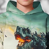 billiga Pojkes Halloween kostymer-Halloween Pojkar 3D Dinosaurie Huvtröja Långärmad Vår Höst Mode Streetwear Barn 4-12 år Huva Utomhus Ledigt Dagligen Normal