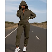 abordables Chándales-Mujer Sudadera con capucha de una pieza Conjuntos de mono Otoño Cerrar Color sólido Trajes de Yoga Blanco Verde Ejército Senderismo Vocación Al Aire Libre Manga Larga Deporte Ropa de Deporte