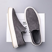 ieftine Pantofi casual slip-on-Teniși slip-on pentru bărbați, gri taupe, cu talpă albă – pantofi casual ușori pentru primăvară, vară și stil stradal