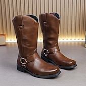 economico Stivali da equitazione-stivali da uomo a metà polpaccio in vera pelle sintetica con imbracatura – stivali da motociclista western in stile vintage per l'uso all'aperto e casual