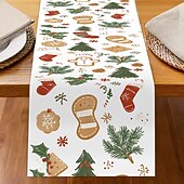 billiga julmattor och julmattor-Jul Linneduk Högtids Tecknad Jultomte  Snöflinga Tryck Duk Matbord Dekor Vardagsrum  Bänkskiva Festlig Dekoration