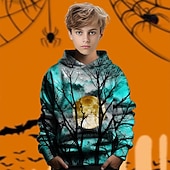 economico Costumi di Halloween per bambini-Halloween Ragazzi 3D Albero Felpa con Cappuccio Manica Lunga Primavera Autunno Moda Streetwear Bambini 4-12 Anni Con cappuccio All&#039;aperto Casuale Quotidiano Vestibilità regolare