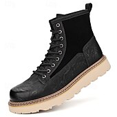 abordables Bottes de travail-Bottes de combat à lacets en similicuir marron pour homme – chaussures de travail et de randonnée d&#039;extérieur durables pour un usage quotidien et l&#039;aventure