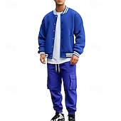 abordables sudaderas basicas-Hombre Sudadera Tracksuit Conjunto de atuendo Escote Chino Exterior Diario Deportes Correa Bolsillo Raya Negro Rojo Azul Marino Poliéster Ropa de Deporte Moda Ropa de calle Primavera