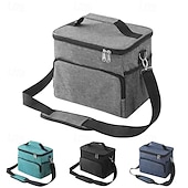 abordables almacenamiento de equipaje y viajes-Bolsa térmica para almuerzo con correa ajustable: tela Oxford duradera, reutilizable y reutilizable para la oficina, la escuela y picnic. &amp;Lonchera térmica negra resistente al desgarro para la playa,