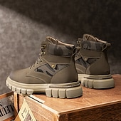 olcso Harci bakancs-Fekete műbőr férfi fűzős csizma vastag talppal és katonai stílussal – tökéletes Harley-Davidson motorosoknak, punk rockereknek, hétköznapi viseletnek és trendi utcai divatnak.