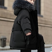 お買い得  男の子用ダウンジャケットとパーカー-子供 男女兼用 ダウンジャケット アウトドアジャケット パファージャケット アウターウェア 純色 長袖 保温 防風 コート アウトドア 日常 ベーシック ブラック ルビーレッド 秋 冬 4年以上