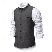 preiswerte Herrenweste-Herren Weste Gilet Urlaub Party Geschäft Mode Lässig Frühling Herbst Tasche Knöpfe Polyester Bequem Karomuster Streifen Einreihig Ein-Knopf Stehkragen Normale Passform Wein Marineblau Dunkelgray