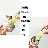 abordables Limpiando suministros-Cepillo de limpieza de cocodrilo 3 en 1 con cepillos de fregado intercambiables, juego de cepillos para limpiar grietas, para espacios reducidos entre biberones, vaso apto para biberones, ranuras y