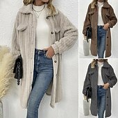 olcso Béléses fleece dzsekik-Női Télikabát Sherpa kabát Kényelmes Légáteresztő Zseb Gombok Alkalmi Sima Vakáció Utca Hétköznapi Hétköznapi viselet Egysoros Hosszú Térfogatcsökkenés Normál Hosszú ujj Felsőruházat Fekete Bor