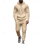 abordables Survêtements de base-Homme Ensemble Survetement Ensemble de tenues Ensemble de sweats à capuche Sweat à Capuche Extérieur Quotidien Sports Cordon de serrage Avec Poches Uni Rouge vin Noir Blanche Polyester Tenues de Sport