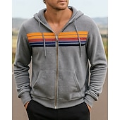baratos Moletom &amp; Suéter-Homens Riscas Moletom com capuz Moletom com zíper Outono/Inverno Com Cordão Manga Longa Roupa Esportiva Quente Da Moda Equitação Corrida Viagem Férias Ioga Preto Branco Azul Roupa de esporte Roupas
