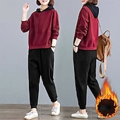 economico Tute da ginnastica-Per donna Felpe con cappuccio da salotto Tute in pile con tasca Tinta unita Completo Abbigliamento Autunno &amp; Inverno Nero Rosso Palestra All&#039;aperto Corsa Antivento Caldo Manica Lunga Sport