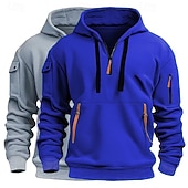 abordables Hoodie Tactique-Homme Sweat à capuche Sweat à capuche quart zippé Sweat à capuche tactique Kaki + Noir Gris clair + bleu Gris foncé + Noir Blanc + Gris clair Vin+Noir À capuche Uni Fermeture éclair Sport &amp; Loisir