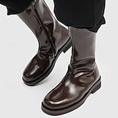 お買い得  乗馬ブーツ-メンズブラウンフェイクレザーミッドカーフブーツ - 洗練されたジッパーデザイン、クラシックなレトロスタイル、ビジネス、フォーマルなイベント、カジュアルウェアに快適なフィット感