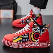 お買い得  カジュアルスニーカー-大胆なデザインのメンズの赤と白のグラフィックハイトップスニーカー。カジュアルな外出、パーティー、普段使いにぴったりのトレンディなストリートスタイル。