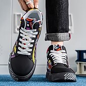 お買い得  カジュアルスニーカー-大胆なデザインのメンズの赤と白のグラフィックハイトップスニーカー。カジュアルな外出、パーティー、普段使いにぴったりのトレンディなストリートスタイル。