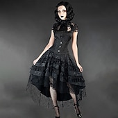 cheap Bottoms-Punk &amp; Gothic Steampunk Asymmetrical Skirt Goth Girl Lace Fancy Dress Women's Halloween Carnival Performance Party Adults Skirt