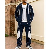 Χαμηλού Κόστους Αθλητικά κοστούμια-Ανδρικά Φερμουάρ με φερμουάρ Φόρμα 2 τεμαχίων Σετ Φόρμας Σακουλιασμένος με τσέπη Συνδυασμός Χρωμάτων Ρούχα σύνολα Φθινόπωρο Μαύρο Σκούρο μπλε Πεζοπορία Επάγγελμα Για Υπαίθρια Χρήση Ελαφρύ Μακρυμάνικο
