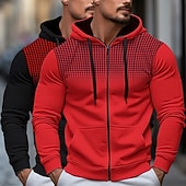 abordables Sweat à capuche en polaire-Homme Sweat à capuche Sweat à capuche zippé intégral Sweat à capuche en polaire Blanc + Rouge Rouge + Gris Noir + blanc Blanc + Gris Noir + Gris À capuche À pois Uni Fermeture éclair Bloc de Couleur