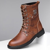 Czarne, skórzane, sznurowane, męskie buty bojowe z okrągłym metalowym logo, grubą podeszwą i wojskowym stylem – idealne dla motocyklistów Harley'a, miłośników mody punkrockowej, osób lubiących swobodne chodzenie na świeżym powietrzu i do codziennego użytk tanie Buty bojowe-Czarne, skórzane, sznurowane, męskie buty bojowe z okrągłym metalowym logo, grubą podeszwą i wojskowym stylem – idealne dla motocyklistów Harley'a, miłośników mody punkrockowej, osób lubiących swobodne chodzenie na świeżym powietrzu i do codziennego użytk