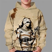 billiga Pojkes Halloween kostymer-Halloween Pojkar 3D Dödskalle Huvtröja Långärmad Vår Höst Mode Streetwear Barn 4-12 år Huva Utomhus Ledigt Dagligen Normal