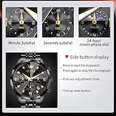 cheap Quartz Watches-The New Olevs Men&#039;S Business Watch With Luminous Calendar Small Three-Hand Moon Phase Display Multi-Functional Quartz Watch Waterproof Casual And Fashionable Men&#039;S Sports Wristwatch