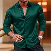 economico Camicie in raso da uomo-Per uomo Camicia Camicia in raso Camicia elegante Camicia casual Camicia con Bottoni Camicia da Ballo Semplice Formale Matrimonio Blu chiaro Nero Bianco Vino Manica Lunga Bavero Tutte le stagioni