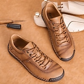 cheap Casual Lace-Up Shoes-Men's Brown Lace-Up Casual Shoes with Stitched Detailing, Comfortable Design for Daily Wear, Outdoor Adventures and Weekend Getaways
