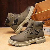 olcso Harci bakancs-Fekete műbőr férfi fűzős csizma vastag talppal és katonai stílussal – tökéletes Harley-Davidson motorosoknak, punk rockereknek, hétköznapi viseletnek és trendi utcai divatnak.