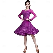 cheap Competition Dress-Latin Dance Dress Splicing Women&#039;s Performance Training Theme Party Long Sleeve 100% Cotton