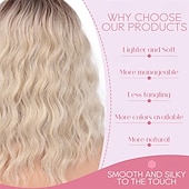 ieftine Peruci de petrecere-Peruci pentru femei, de culoare maro nuc ombre până la blond cenușiu, pentru păr, lungime medie, 40 cm, creț și ondulat, cu despărțire pe mijloc, perucă sintetică cu aspect natural, pentru