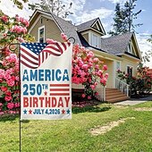 levne 250. výročí-Zahradní vlajka k 250. výročí USA z let 1776-2026, vlastenecký americký narozeninový venkovní banner na zahradu, trávník, verandu nebo dekoraci ke Dni nezávislosti.