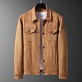 abordables Vestes en Suède Synthétique-Homme Veste en faux suède Veste Cargo Veste Décontractée Vacances Quotidien Avec Poches Printemps Automne Uni Mode Classique Revers Régulier Noir Marron Veste