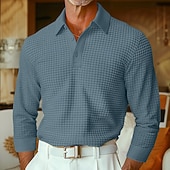 olcso Férfi Klasszikus Polo-Férfi Gofris pólóingek Golfing Utca Hétköznapi Hajtóka Hosszú ujj Alap Modern Sima Texturált Gombok Tavasz Ősz Minden évszak Normál Kékes szürke Fekete Fehér Sárga Medence Piros Gofris pólóingek