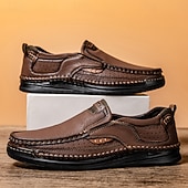 tanie Buty casual slip-on-Brązowe mokasyny męskie – klasyczne i wygodne, wsuwane buty do jazdy samochodem z ręcznie szytymi detalami, idealne do noszenia na co dzień, w biurze i w biznesie